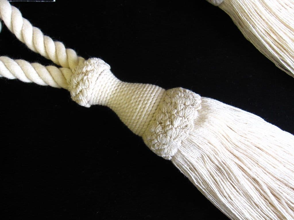 2 natural cotton curtain tiebacks Jones Interiors cream tie backs